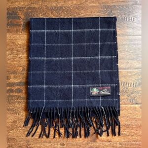 House Of Scotland 100% Cashmere Scarf Black Square Pattern Fringe 55”x12”